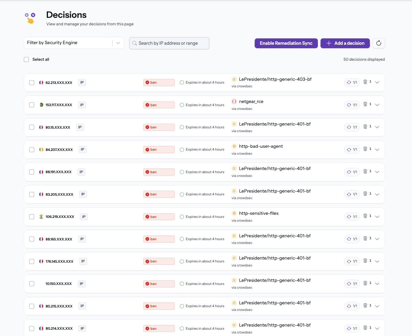CrowdSec Decisions Management